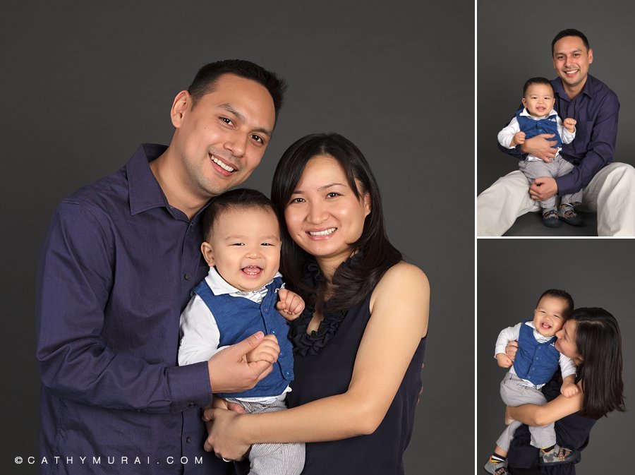 Family Portrait with one year old birthday boy, first birthday baby boy held by his mother and father, 1st birthday, family photo, family picture, family portrait, Los Angeles baby photographer, Cathy Murai Photography