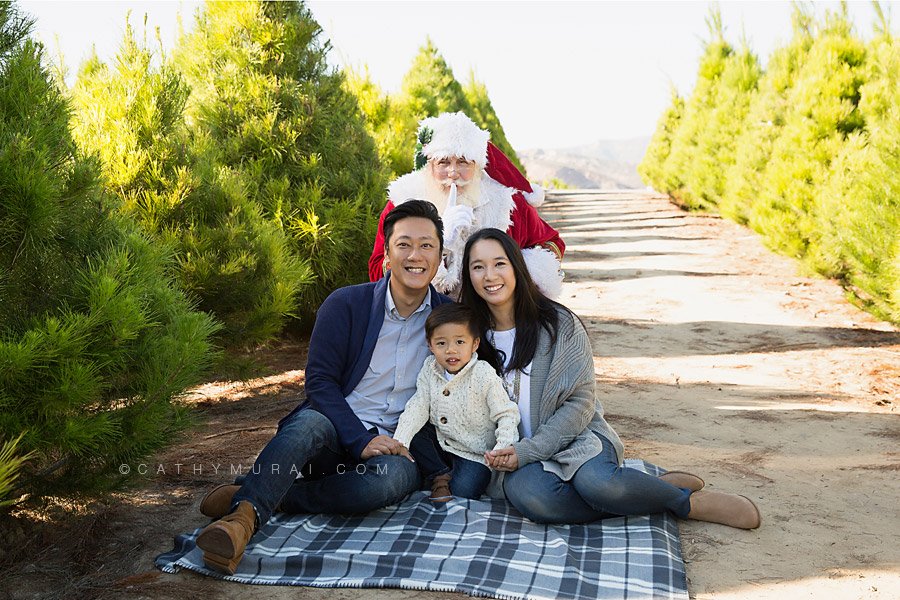 Orange County Christmas Tree Farm Mini Sessions with Santa Clause by Irvine Award Winning Professional Family and Children Photographer, Cathy Murai Photography, at Pelzer Pines in Silverado. Children and Family Christmas photos for Holiday cards. OC Christmas Tree Farm Mini sessions with Santa Clause, Pictures with Santa, Santa pictures in Orange County, Christmas Mini Session with Santa in Orange County, Best place to take photos with Santa in Orange County,