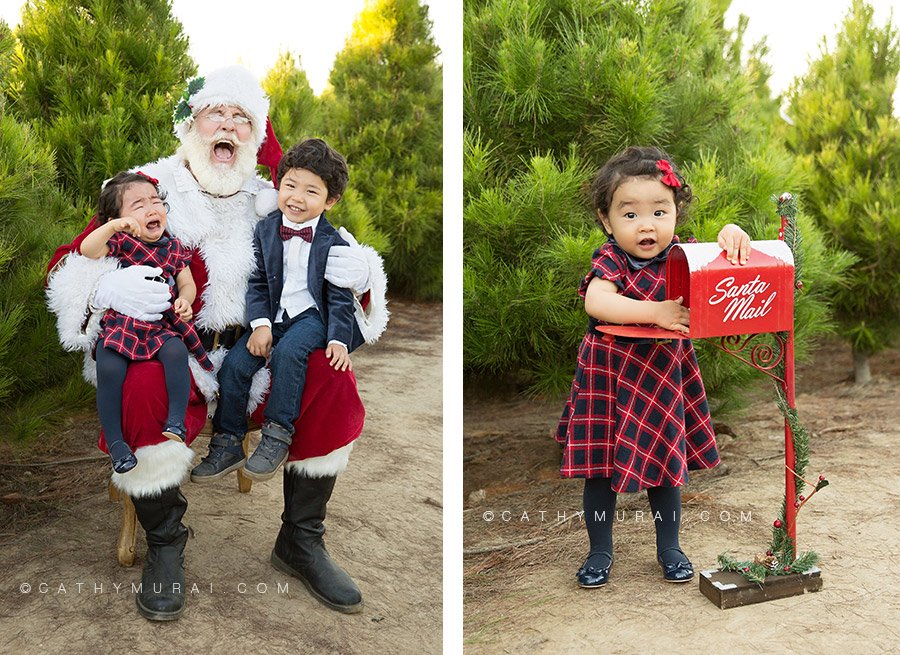 Orange County Christmas Tree Farm Mini Sessions with Santa Clause by Irvine Award Winning Professional Family and Children Photographer, Cathy Murai Photography, at Pelzer Pines in Silverado. Children and Family Christmas photos for Holiday cards. OC Christmas Tree Farm Mini sessions with Santa Clause, Pictures with Santa, Santa pictures in Orange County, Christmas Mini Session with Santa in Orange County, Best place to take photos with Santa in Orange County, Siblings Christmas Photos, Siblings Holiday Photos, Siblings Christmas Pictures, Siblings Holiday Pictures, Santa crying photo, Santa crying picture