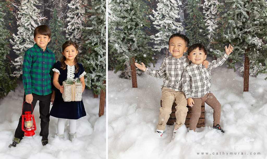 Holiday mini photo sessions near me Cathy Murai Photography captured these adorable siblings portraits during holiday mini sessions in Orange County. 2020 Christmas mini photo session in Irvine, CA